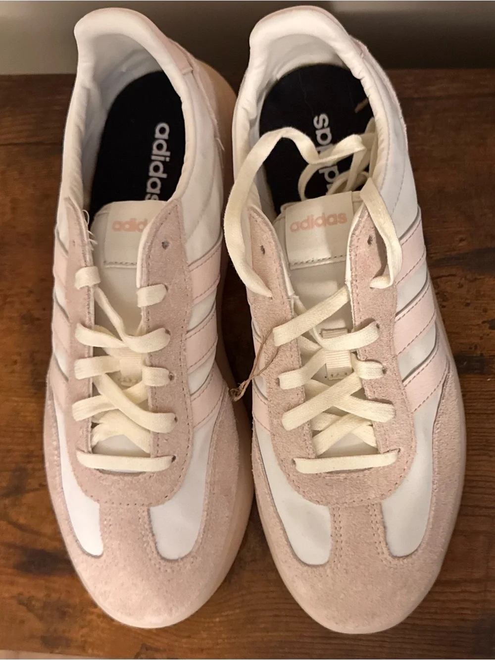 Adidas Women’s Pale Pink and White Suede-Trim Sneakers - NWOT